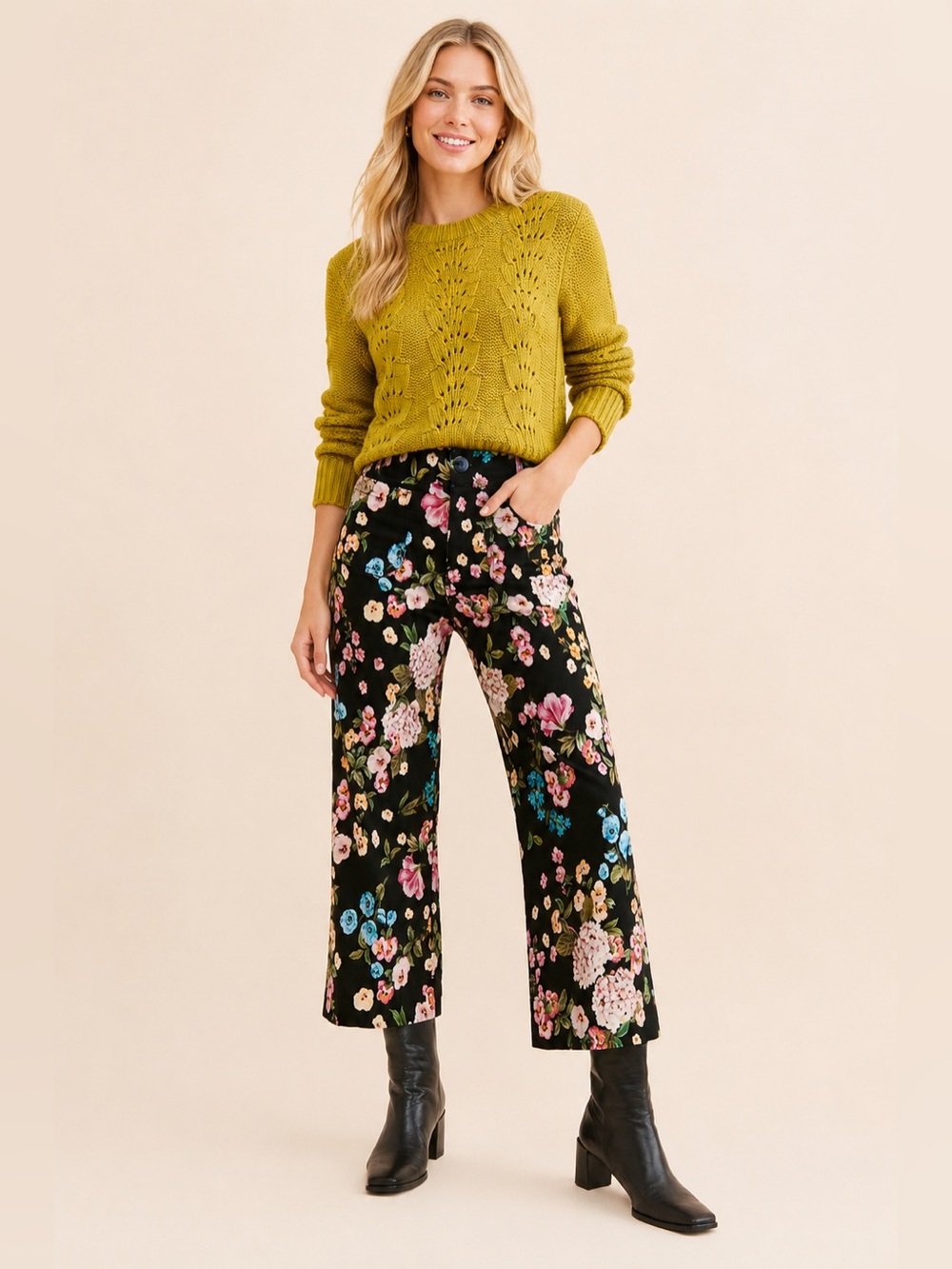 Maeve Anthropologie The Colette Floral Cropped Wide Leg Pants 26 25909 - Picture 2 of 16